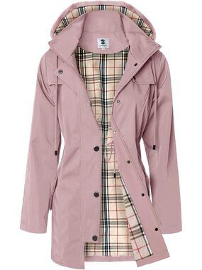 Women's Pink Long Hooded Rain Jacket Outdoor Raincoat Windbreaker Rain Coat